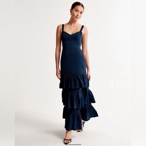 Abercrombie navy ruffle tiered maxi dress
